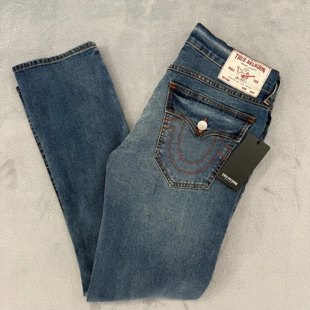 True Religion Ricky Flap Straight‎ Jeans Medium Cuzzy Firefade Wash Mens Size 31